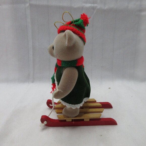 VTG 5.5" Felt Bear Standing on Wood Sled Ornament - Picture 3 of 5